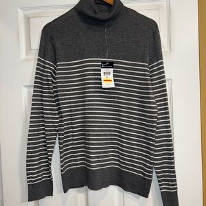 Chaps Dark Gray and White Striped Turtleneck Sweater. Size XL. NWT